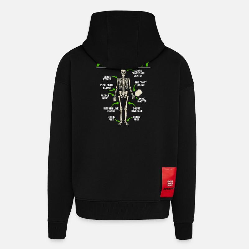 Illustration anatomique du pickleball Davinci - Veste à capuche bio épaisse oversize fabriqué en UE - SOLID BLACK