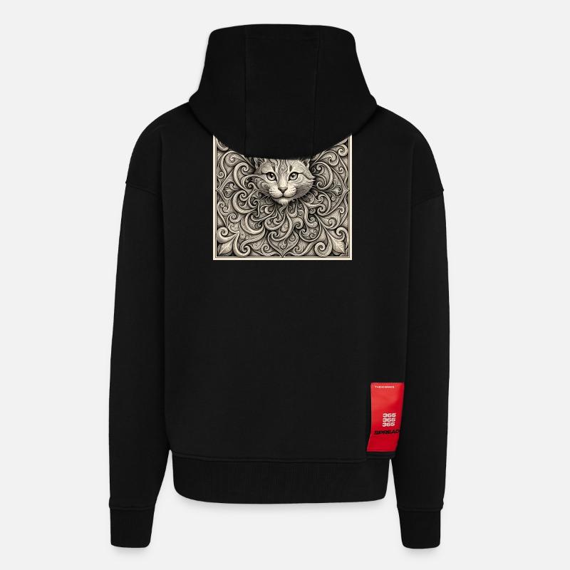 Âme Spirale de Chat - Veste à capuche bio épaisse oversize fabriqué en UE - SOLID BLACK