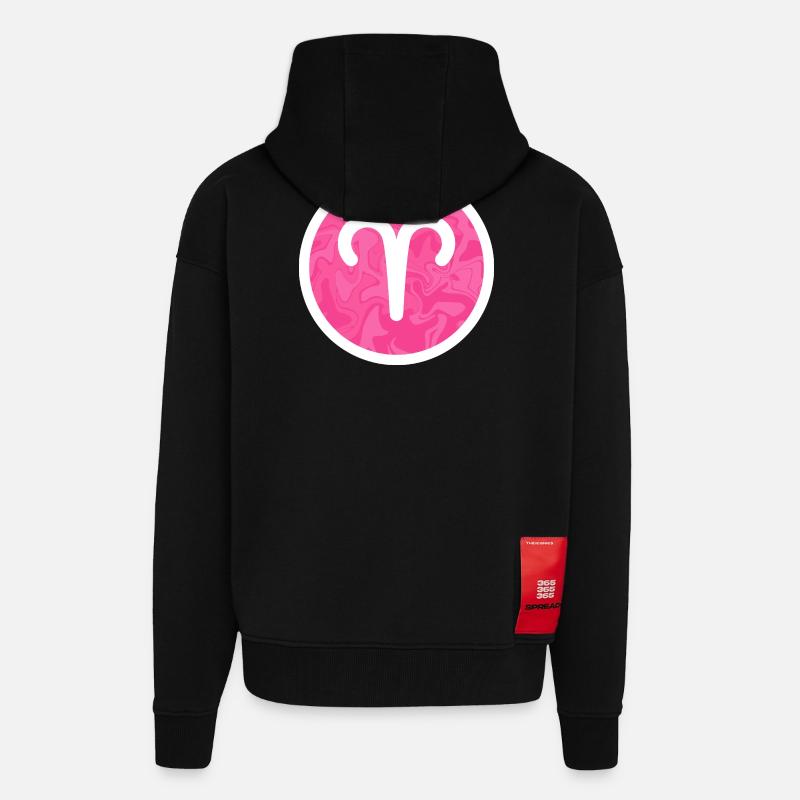 Widder-Sternzeichen Rosa Marmorsymbol - Zip Hoodie - made by SPREAD - SOLID BLACK