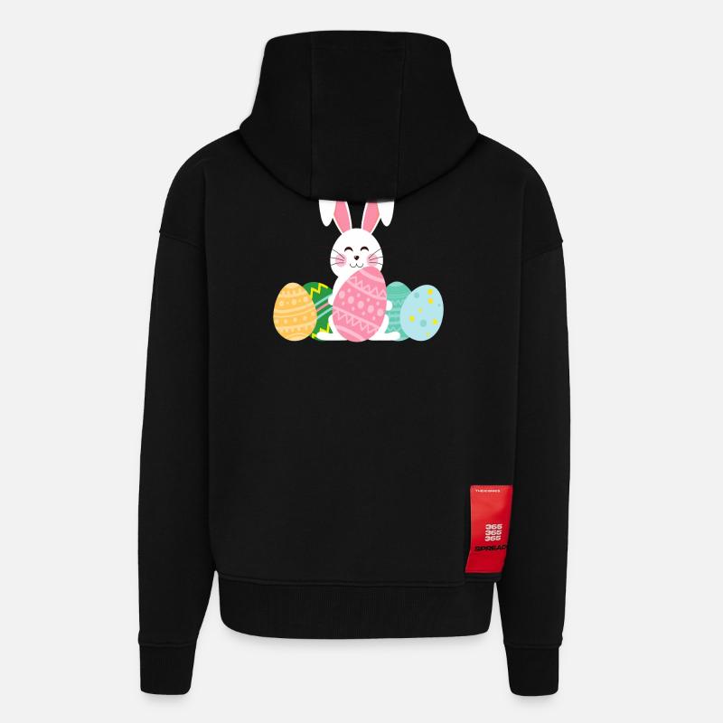 Pastel Easter Bunny with Eggs - Zip Hoodie - made by SPREAD - SOLID BLACK