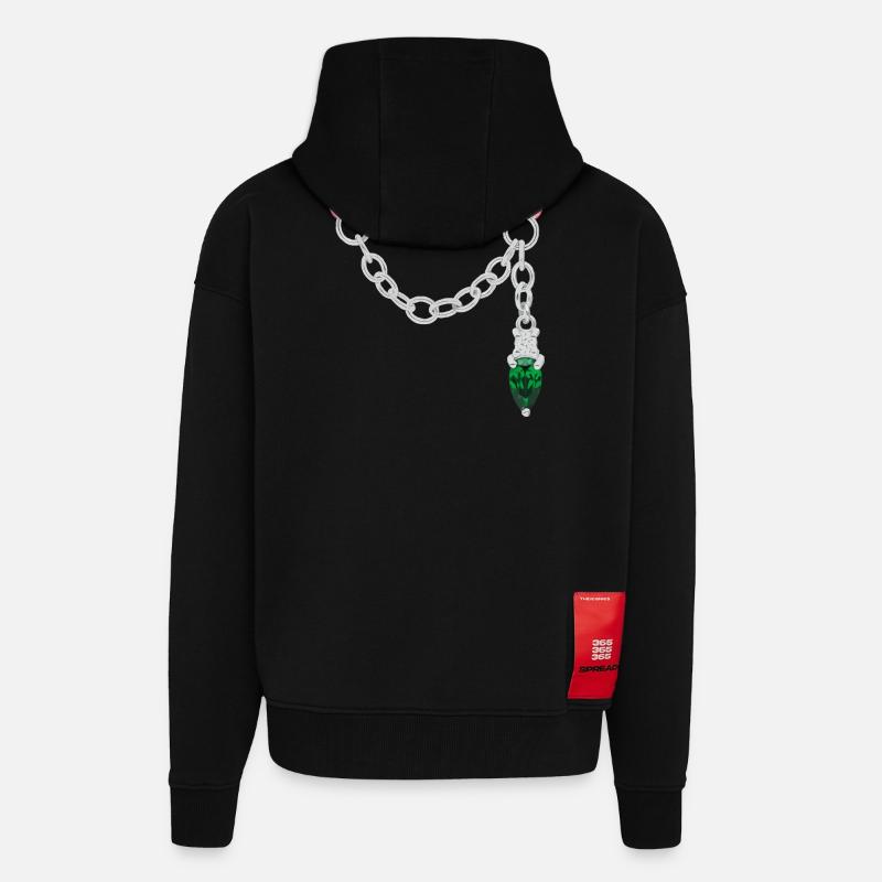 Silver connector - Zip Hoodie - made by SPREAD - SOLID BLACK