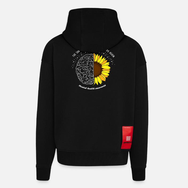 Sunrise Mind: Brain and Bloom - Zip Hoodie - made by SPREAD - SOLID BLACK
