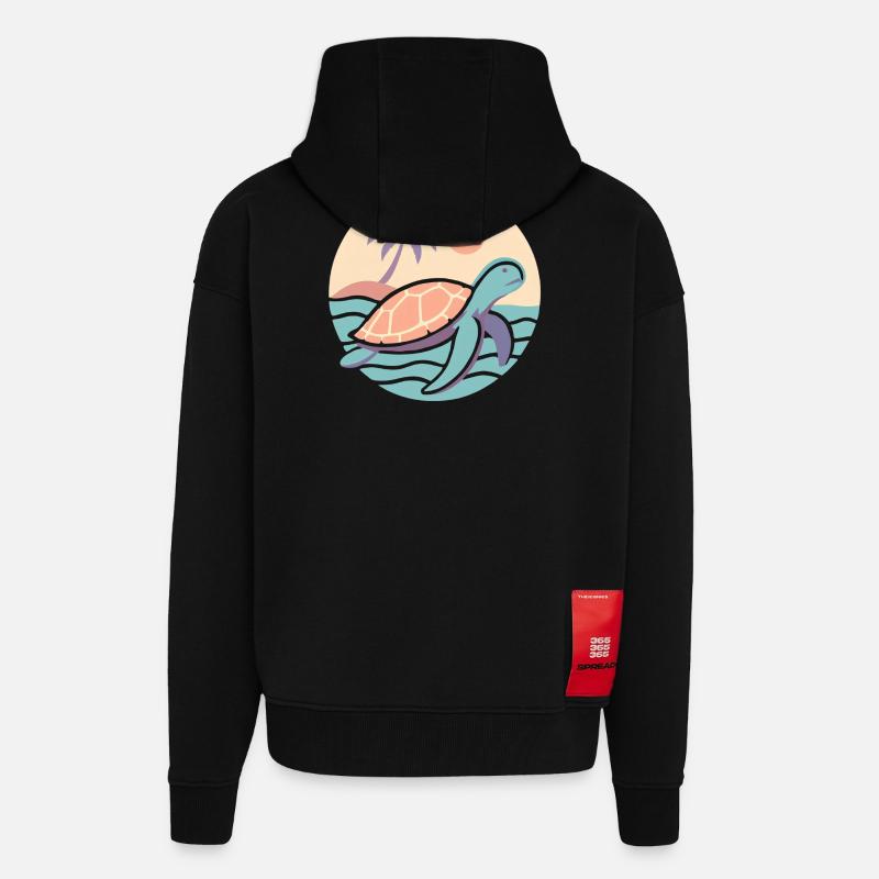 Retro turtle on the beach - Zip Hoodie - made by SPREAD - SOLID BLACK