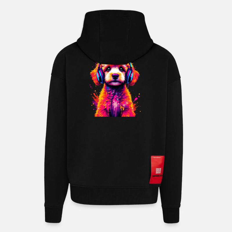 Caniche avec un casque - Veste à capuche bio épaisse oversize fabriqué en UE - SOLID BLACK