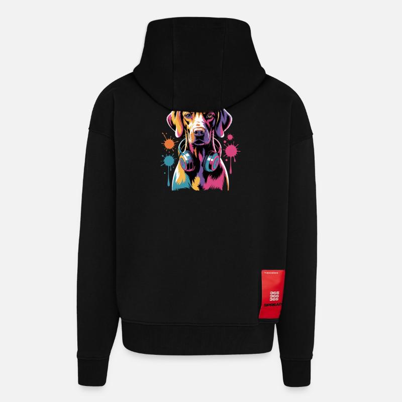 Viszla mit Kopfhörer - Zip Hoodie - made by SPREAD - SOLID BLACK