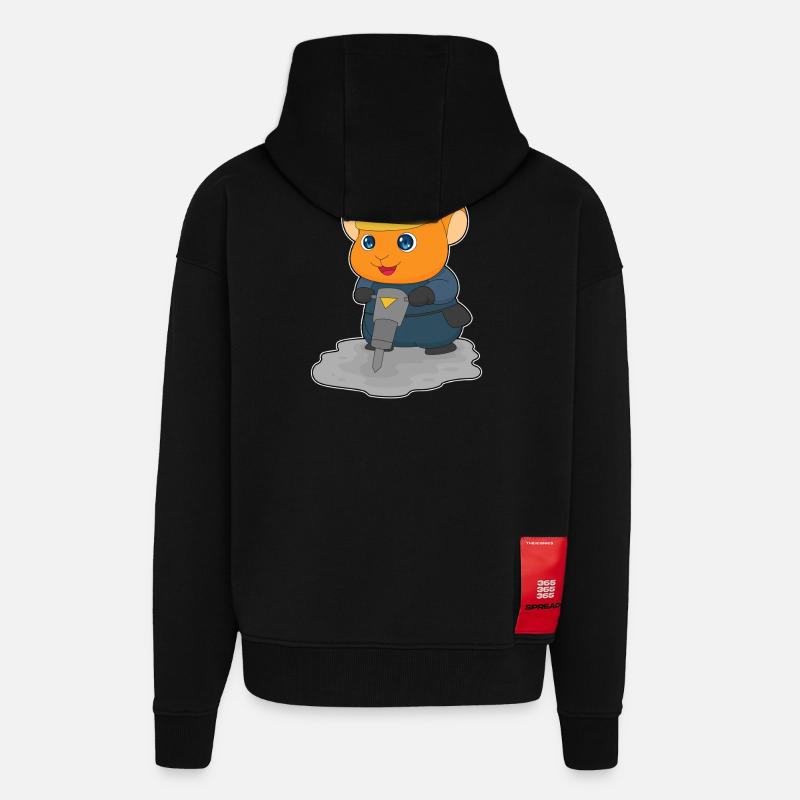 Chantier de construction Hamster Jackhammer - Veste à capuche bio épaisse oversize fabriqué en UE - SOLID BLACK