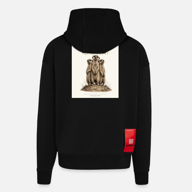 Trio de suricates peu impressionné - Veste à capuche bio épaisse oversize fabriqué en UE - SOLID BLACK