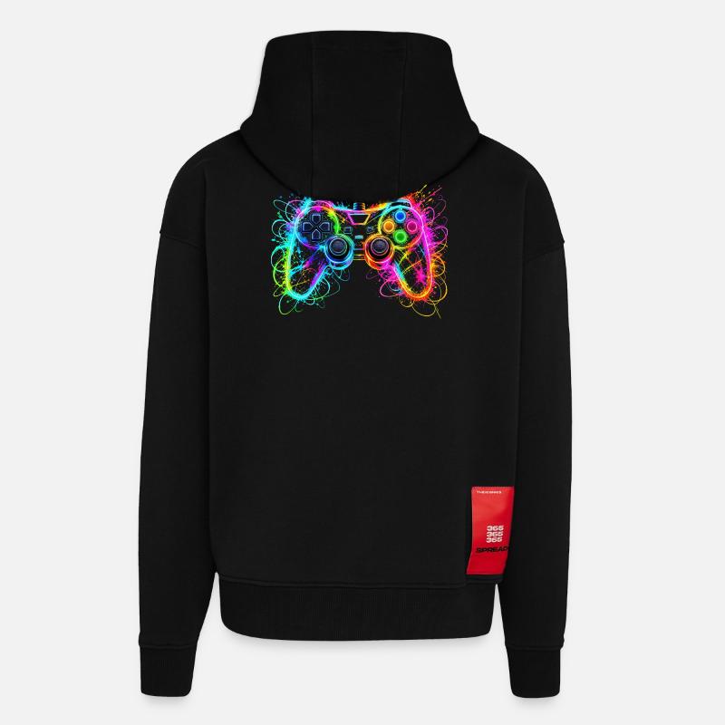 Joueur de manette de jeu - Veste à capuche bio épaisse oversize fabriqué en UE - SOLID BLACK