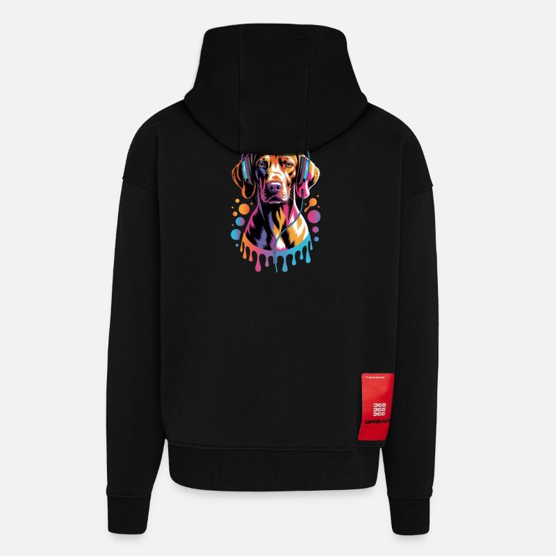 Viszla mit Kopfhörer - Zip Hoodie - made by SPREAD - SOLID BLACK