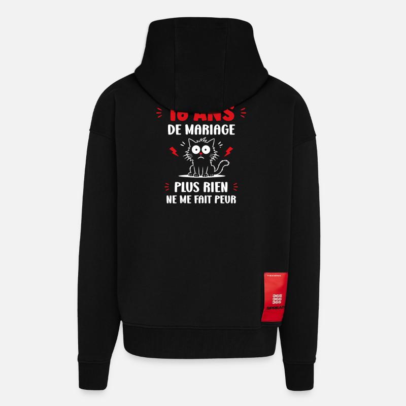 16 ans de mariage - Veste à capuche bio épaisse oversize fabriqué en UE - SOLID BLACK