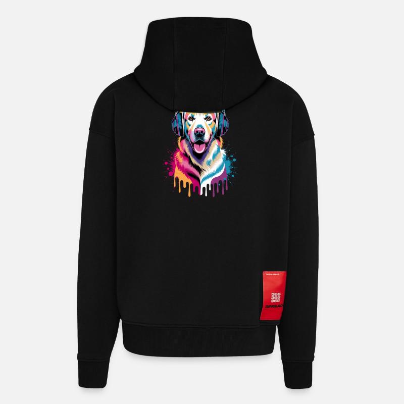 Golden Retriever mit Kopfhörer - Zip Hoodie - made by SPREAD - SOLID BLACK