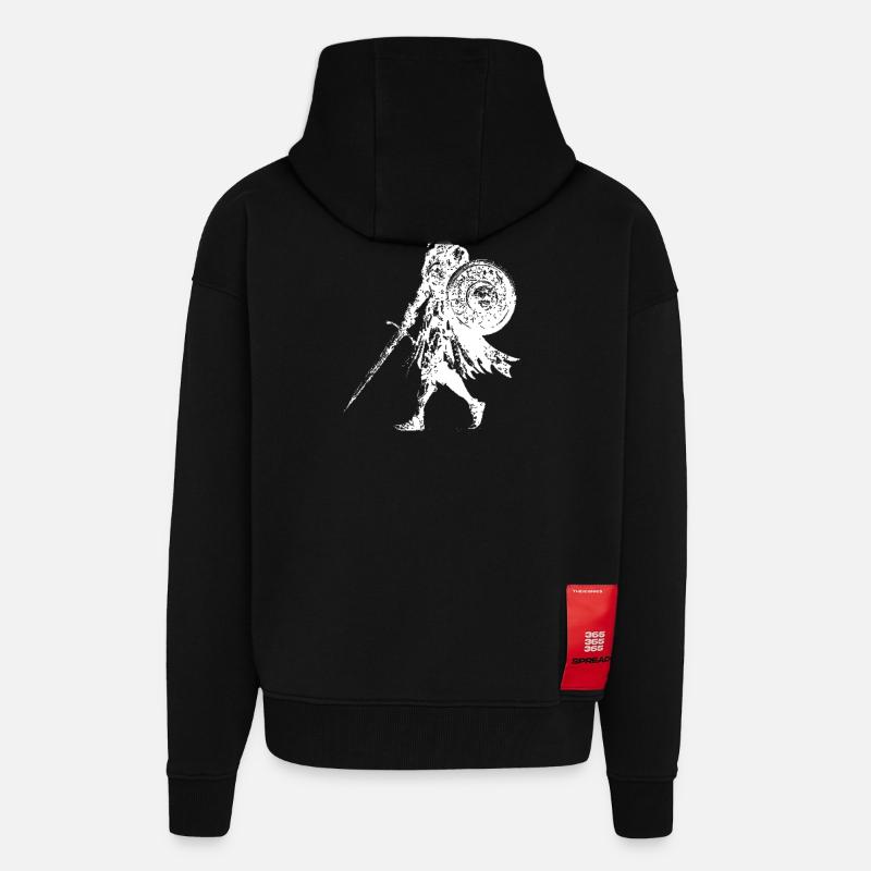 Épée Bouclier Silhouette de Chevalier - Veste à capuche bio épaisse oversize fabriqué en UE - SOLID BLACK