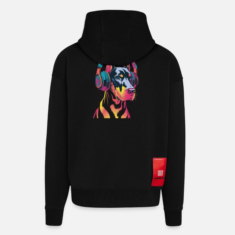 Doberman avec casque - Veste à capuche bio épaisse oversize fabriqué en UE - SOLID BLACK
