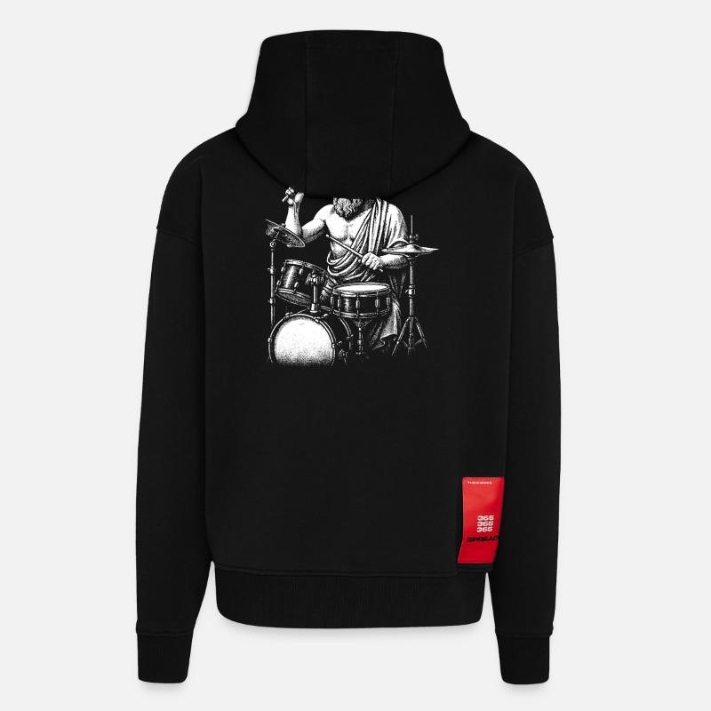 Ancient Greek Philosopher Socrates Drumming - Zip Hoodie - made by SPREAD - SOLID BLACK