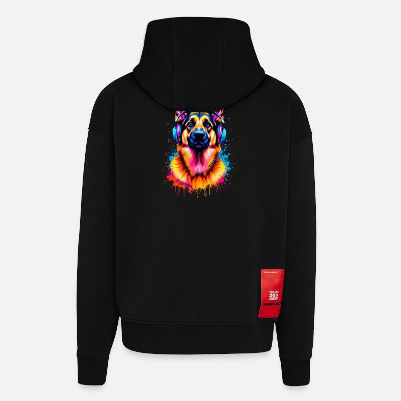 Deutscher Schäferhund mit Kopfhörern - Zip Hoodie - made by SPREAD - SOLID BLACK