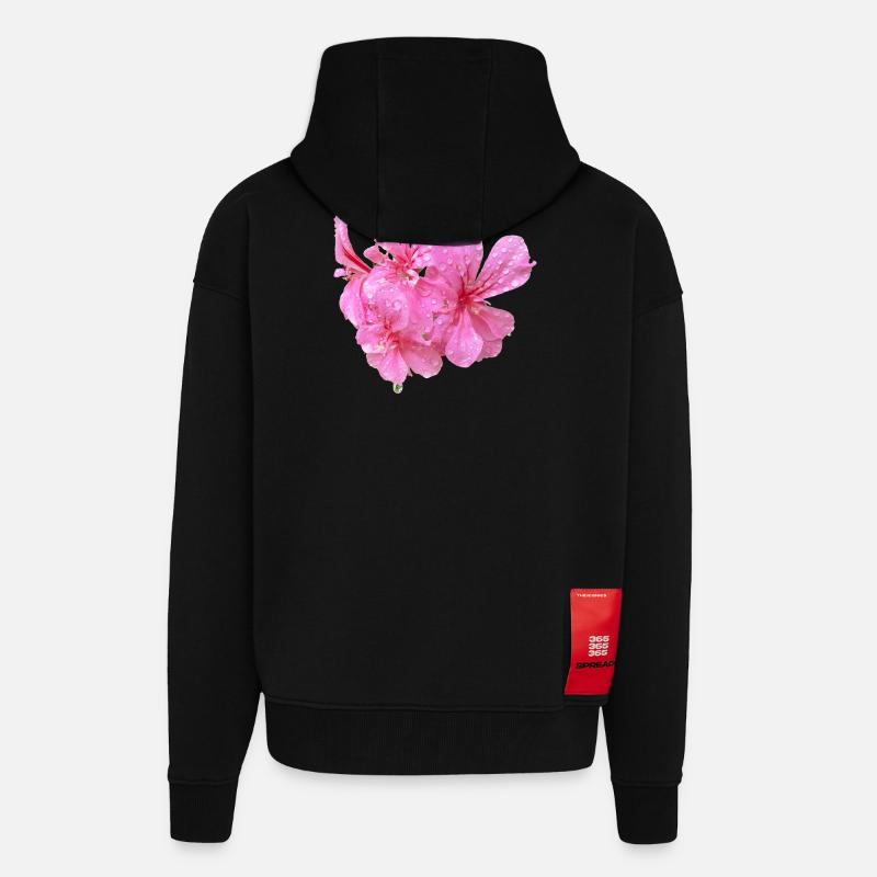 Vibrant_Pink_Geranium_Flowers - Veste à capuche bio épaisse oversize fabriqué en UE - SOLID BLACK