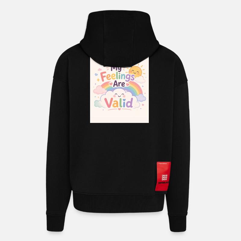 Mes Sentiments Sont Validés - Veste à capuche bio épaisse oversize fabriqué en UE - SOLID BLACK
