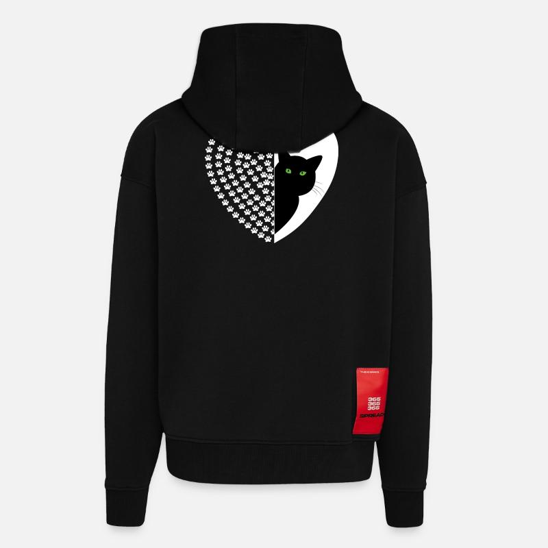 Schwarze Katze mit Blumenmuster - Zip Hoodie - made by SPREAD - SOLID BLACK