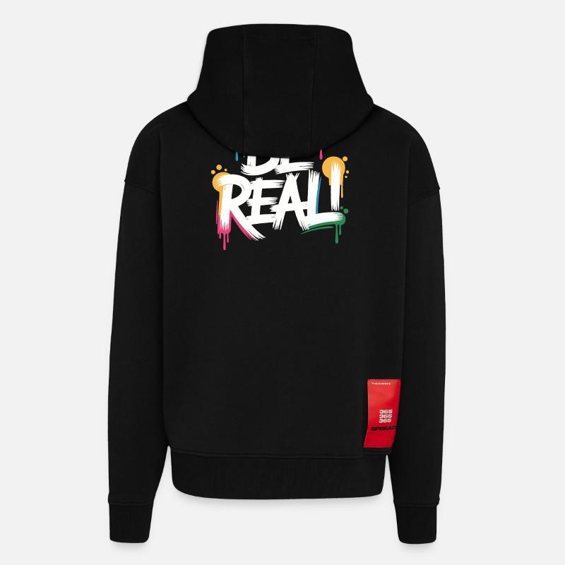 Imprimé graffiti Be Real - Veste à capuche bio épaisse oversize fabriqué en UE - SOLID BLACK
