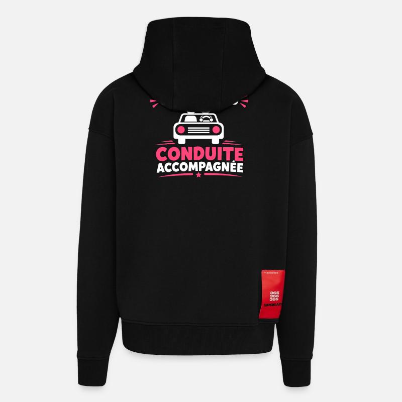 J'peux pas conduite accompagnée - Veste à capuche bio épaisse oversize fabriqué en UE - SOLID BLACK