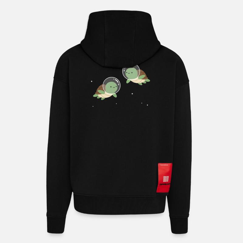 Tortues de l’espace mignonnes - Veste à capuche bio épaisse oversize fabriqué en UE - SOLID BLACK
