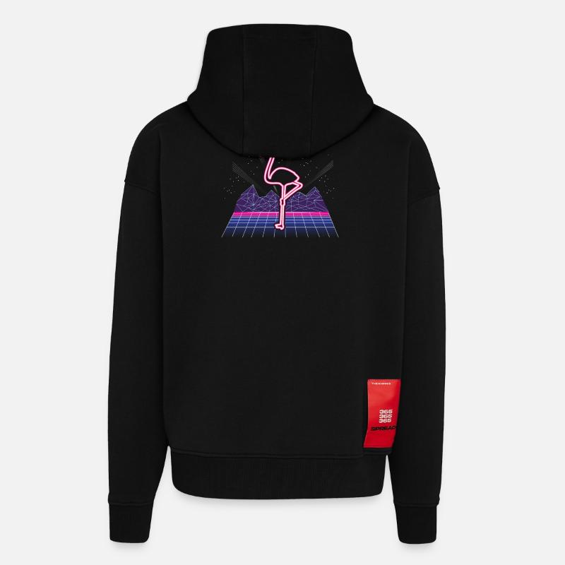 80s Synthwave Neon Flamingo Retro - Zip Hoodie - made by SPREAD - SOLID BLACK