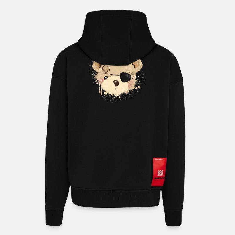 Nounours avec cache-œil - Veste à capuche bio épaisse oversize fabriqué en UE - SOLID BLACK
