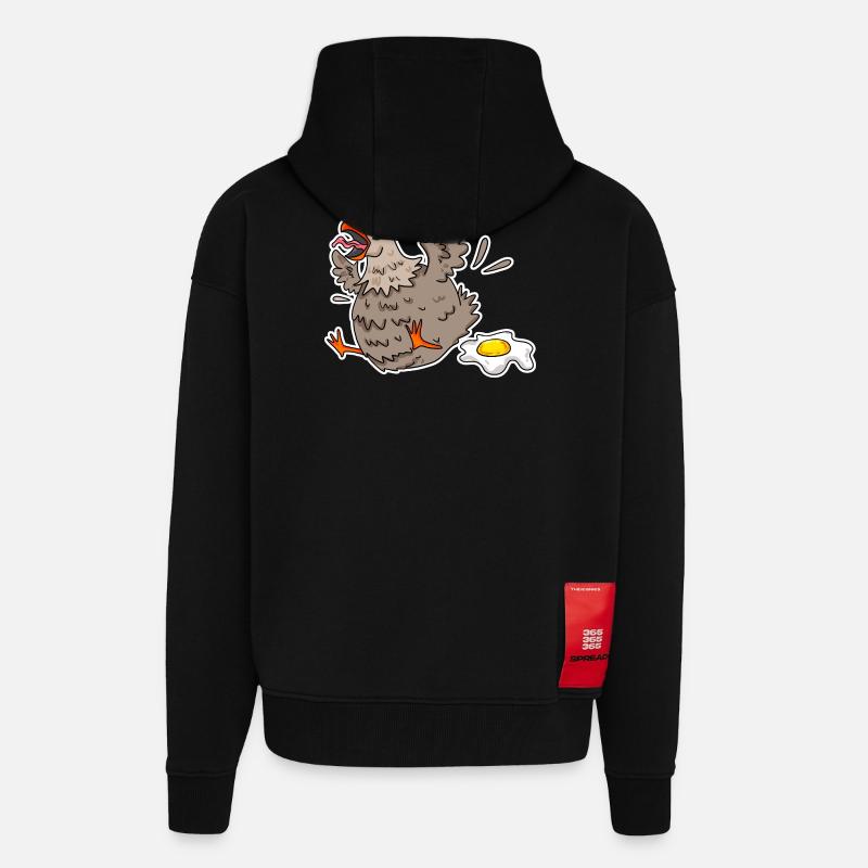 Funny Chicken with Egg Cartoon - Zip Hoodie - made by SPREAD - SOLID BLACK