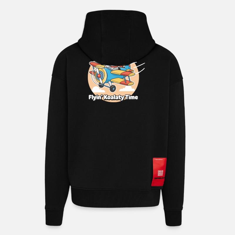 Aventure de vol de koala - Veste à capuche bio épaisse oversize fabriqué en UE - SOLID BLACK