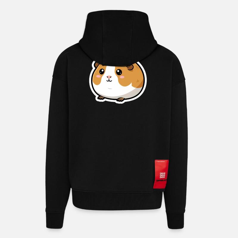 Autocollant tête de cochon d’Inde - Veste à capuche bio épaisse oversize fabriqué en UE - SOLID BLACK