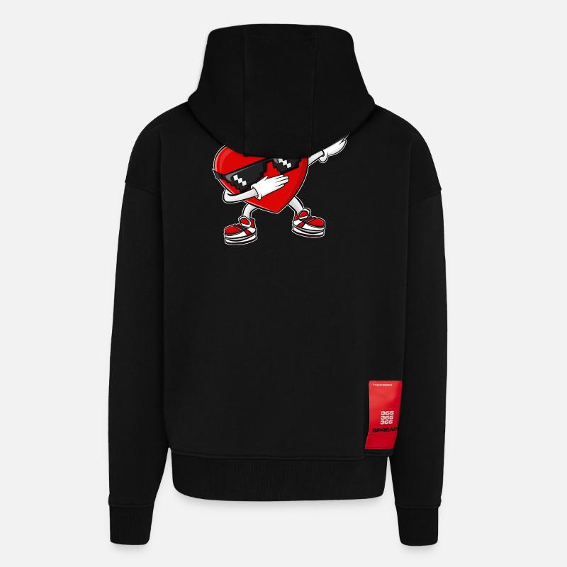 Dabbing Heart Saint-Valentin - Veste à capuche bio épaisse oversize fabriqué en UE - SOLID BLACK