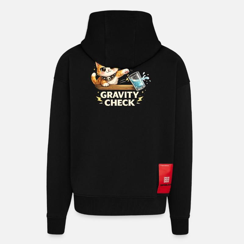 Déclaration drôle de chat Gravity Check - Veste à capuche bio épaisse oversize fabriqué en UE - SOLID BLACK