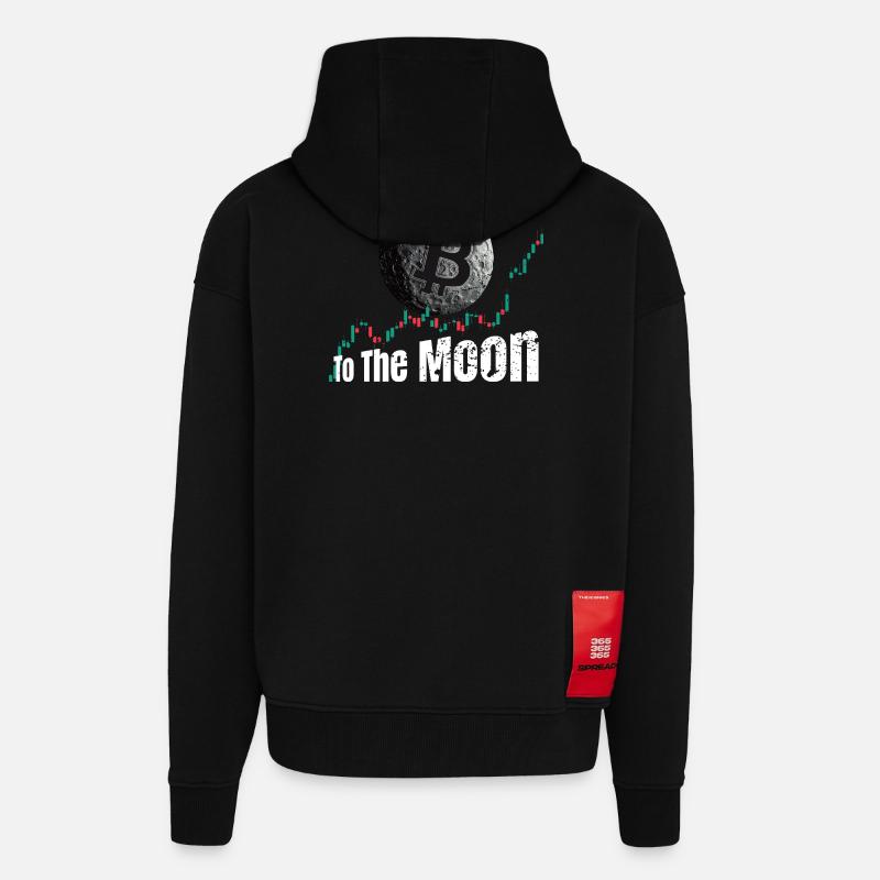 Bitcoin jusqu’à la Lune - Veste à capuche bio épaisse oversize fabriqué en UE - SOLID BLACK