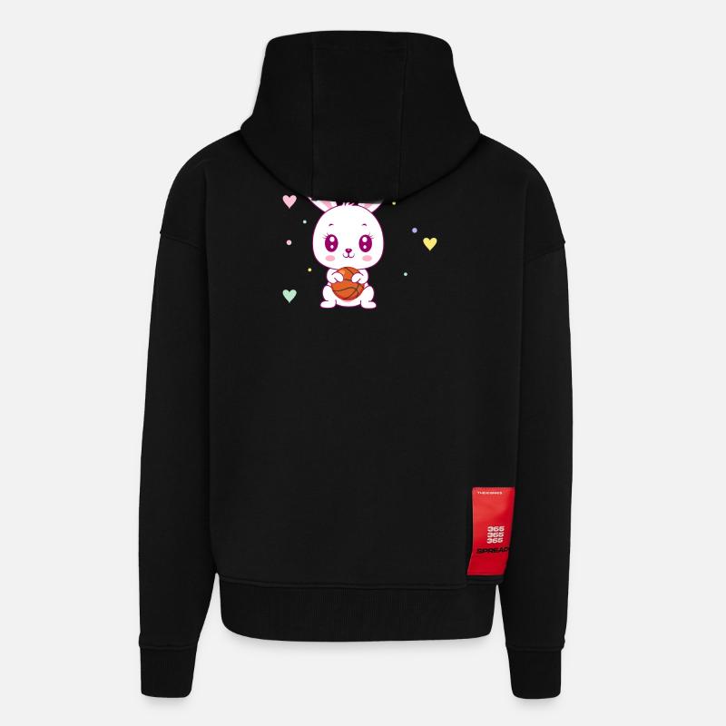 Mignon lapin de basket - Veste à capuche bio épaisse oversize fabriqué en UE - SOLID BLACK