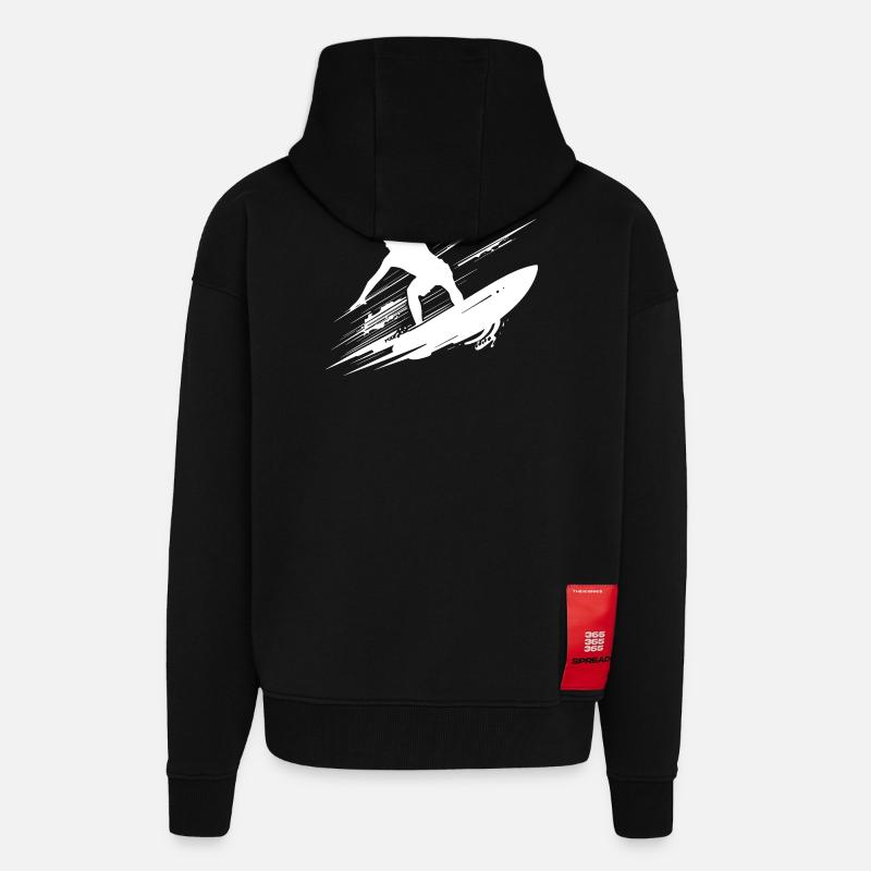 Surf dynamique Illustration Surf Surf - Veste à capuche bio épaisse oversize fabriqué en UE - SOLID BLACK