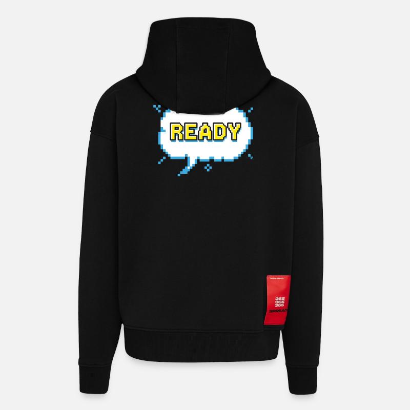 READY Schriftzug im Pixel Comic Look - Zip Hoodie - made by SPREAD - SOLID BLACK