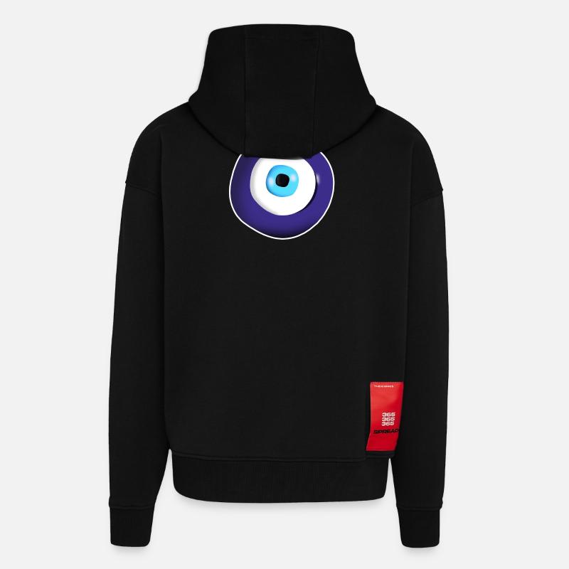 Symbole du mauvais œil - Veste à capuche bio épaisse oversize fabriqué en UE - SOLID BLACK