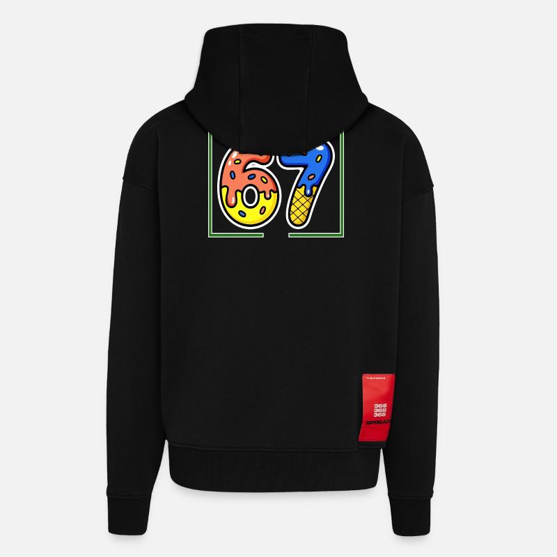 Siebenundsechzig, 67, 6, 7 - Zip Hoodie - made by SPREAD - SOLID BLACK