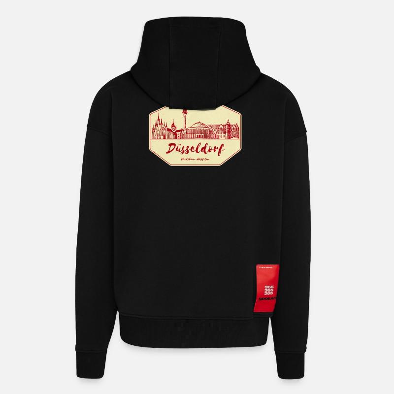 Badge Skyline de Düsseldorf - Veste à capuche bio épaisse oversize fabriqué en UE - SOLID BLACK