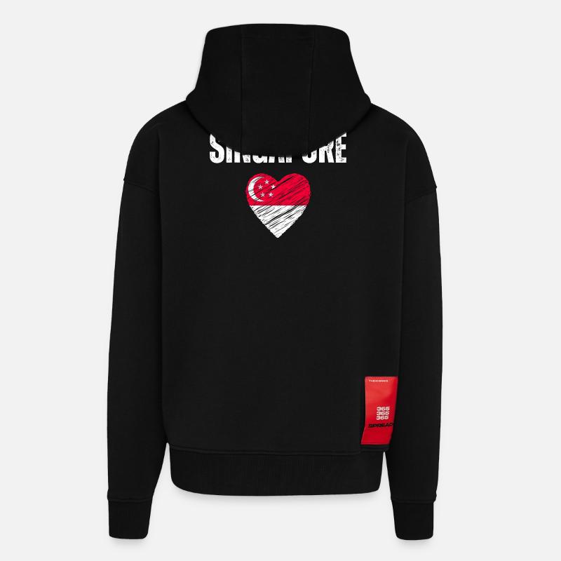 J’aime Singapour, le drapeau de Singapour - Veste à capuche bio épaisse oversize fabriqué en UE - SOLID BLACK