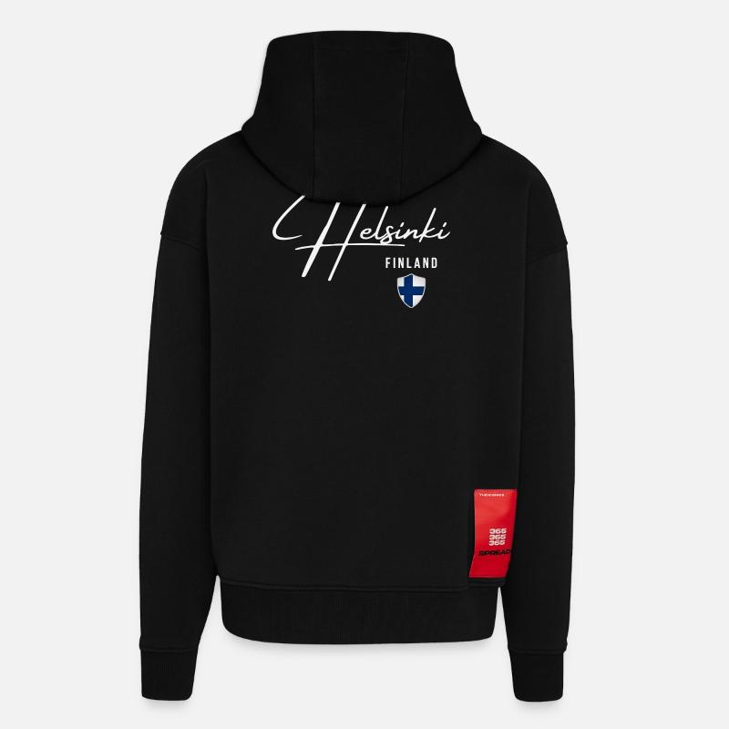 Helsinki Finlande, design élégant Helsinki - Veste à capuche bio épaisse oversize fabriqué en UE - SOLID BLACK