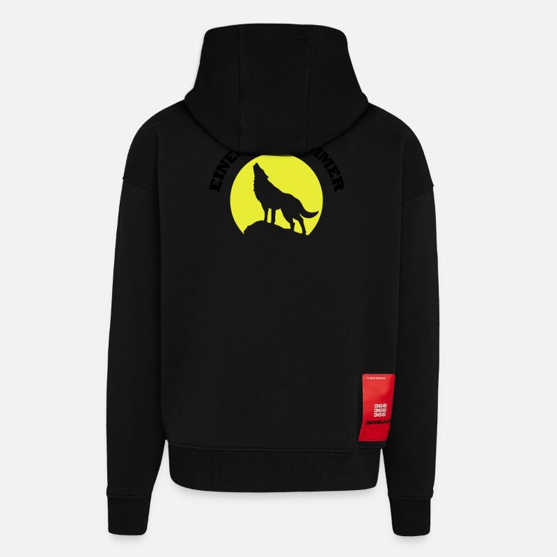 lune wolf_einer_heult_immer - Veste à capuche bio épaisse oversize fabriqué en UE - SOLID BLACK