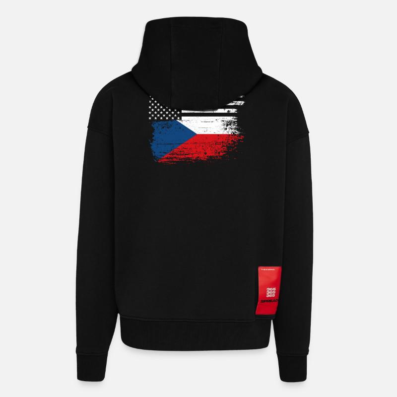 Drapeau Fusion US Tchèque - Veste à capuche bio épaisse oversize fabriqué en UE - SOLID BLACK