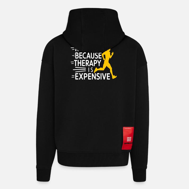 Running Because Therapy Is Expensive Jogging Funny - Zip Hoodie - made by SPREAD - SOLID BLACK