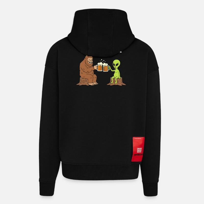 Toast à Bigfoot et Alien - Veste à capuche bio épaisse oversize fabriqué en UE - SOLID BLACK