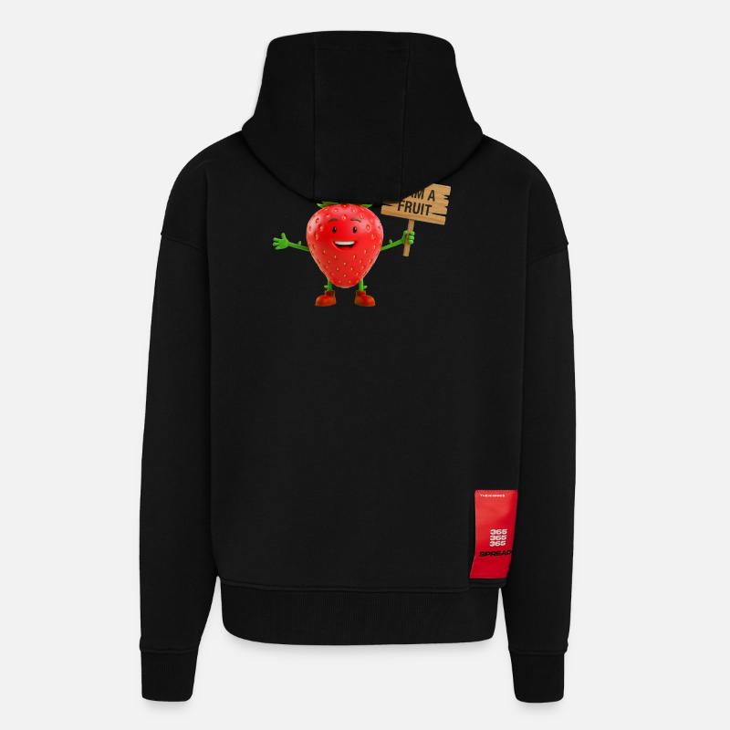 Fraise avec un panneau - Veste à capuche bio épaisse oversize fabriqué en UE - SOLID BLACK