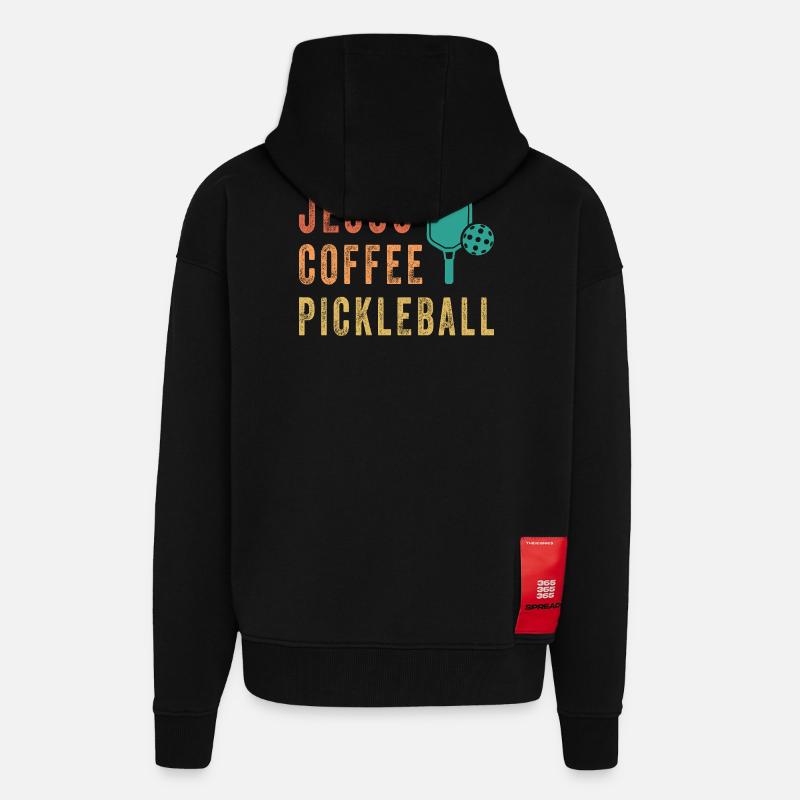 Jesus Coffee Pickleball - Veste à capuche bio épaisse oversize fabriqué en UE - SOLID BLACK