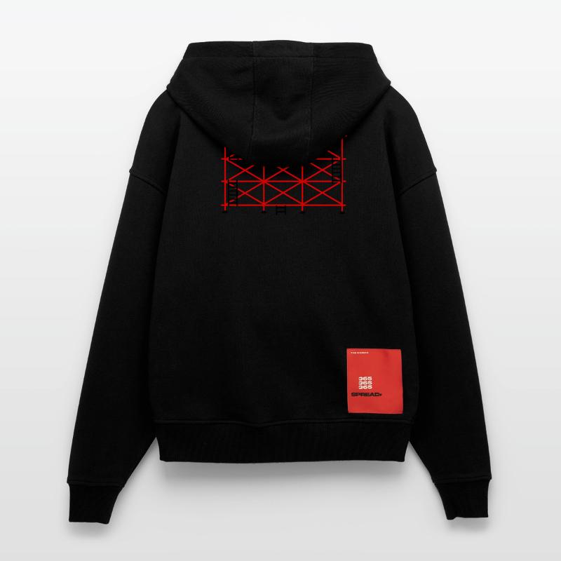 Échafaudage rouge avec marches noires conception de construction Veste à capuche bio épaisse oversize fabriqué en UE