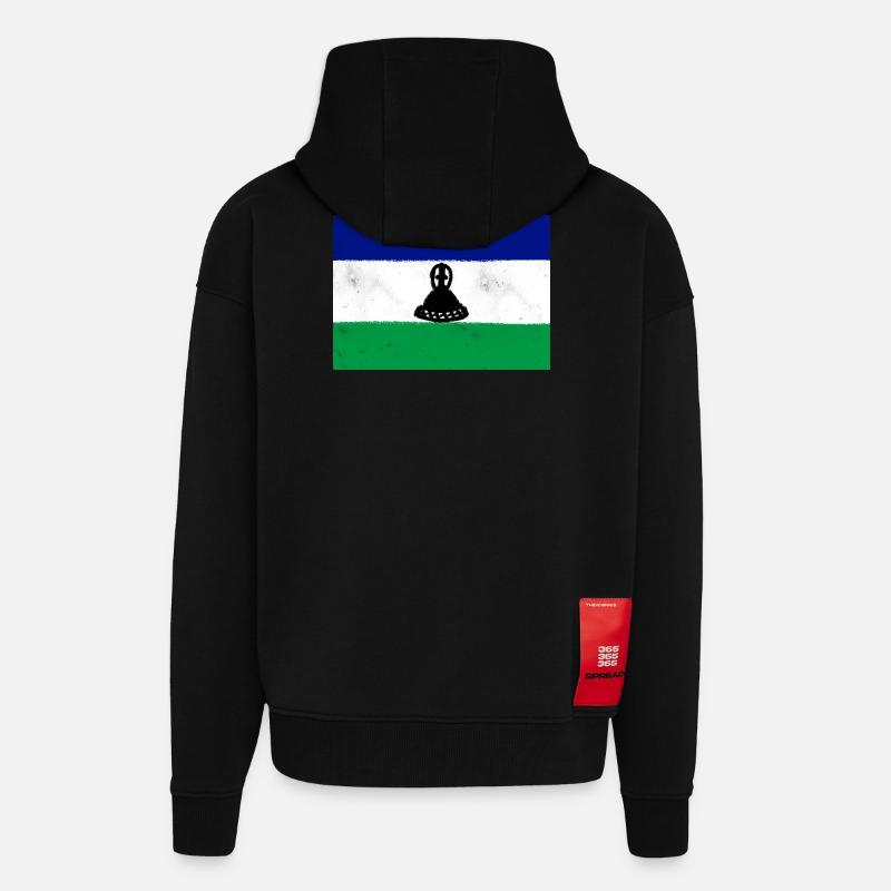 Drapeau du Lesotho - Veste à capuche bio épaisse oversize fabriqué en UE - SOLID BLACK
