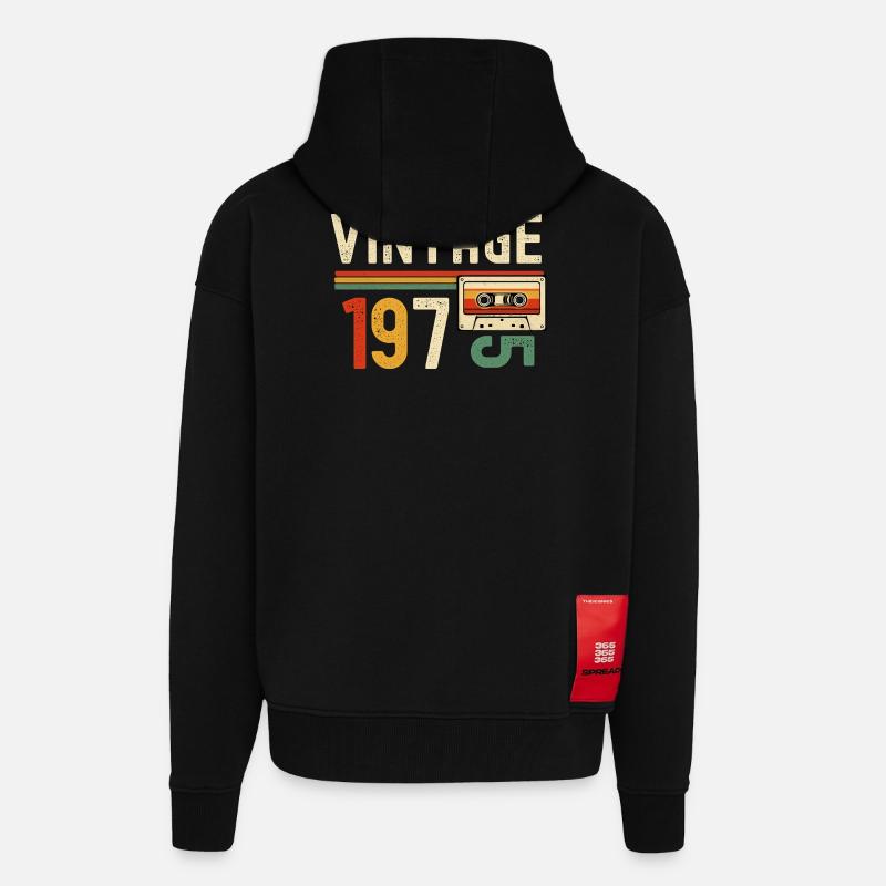 Rétro 1970s Cassette - Veste à capuche bio épaisse oversize fabriqué en UE - SOLID BLACK